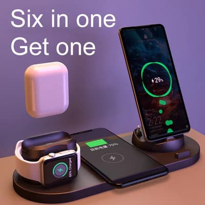 Support de Charge Rapide multi-fonction 6 en 1 pour iPhone Apple Watch AirPods 10W